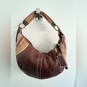 COACH brown leather hobo with suede and stud embellishments-